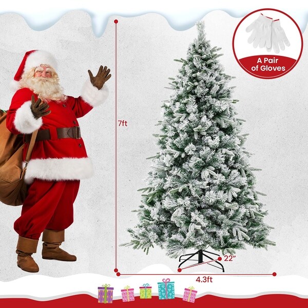 6/7 FT PreLit Flocked Christmas Tree Holiday Decoration w/ LED Lights