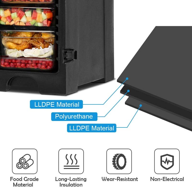81 QT End-Loading Insulated Food Pan Carrier for 5 Full-Size Pans, LLDPE Portable Food Warmer with Fastener