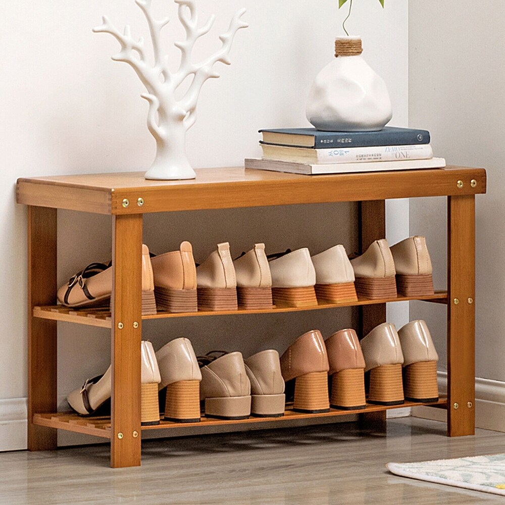 3 Tier Bamboo Shoe Rack Bench Entryway Shoe Storage Organizer