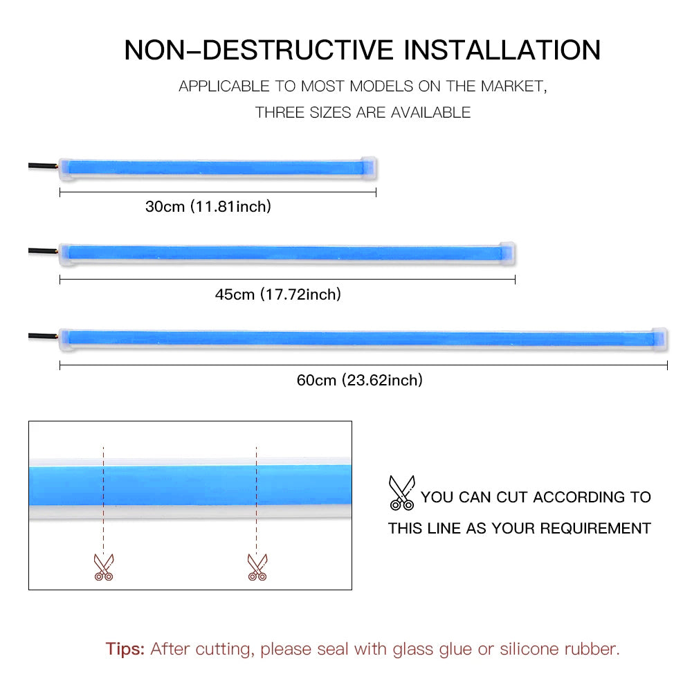 HOTBEST 2PCS Car LED Strip Lights  Flexible Headlight Strips DRL Light Tube Daytime Running Lights Waterproof Neon Turn Signal Bulb Sequential Switchback