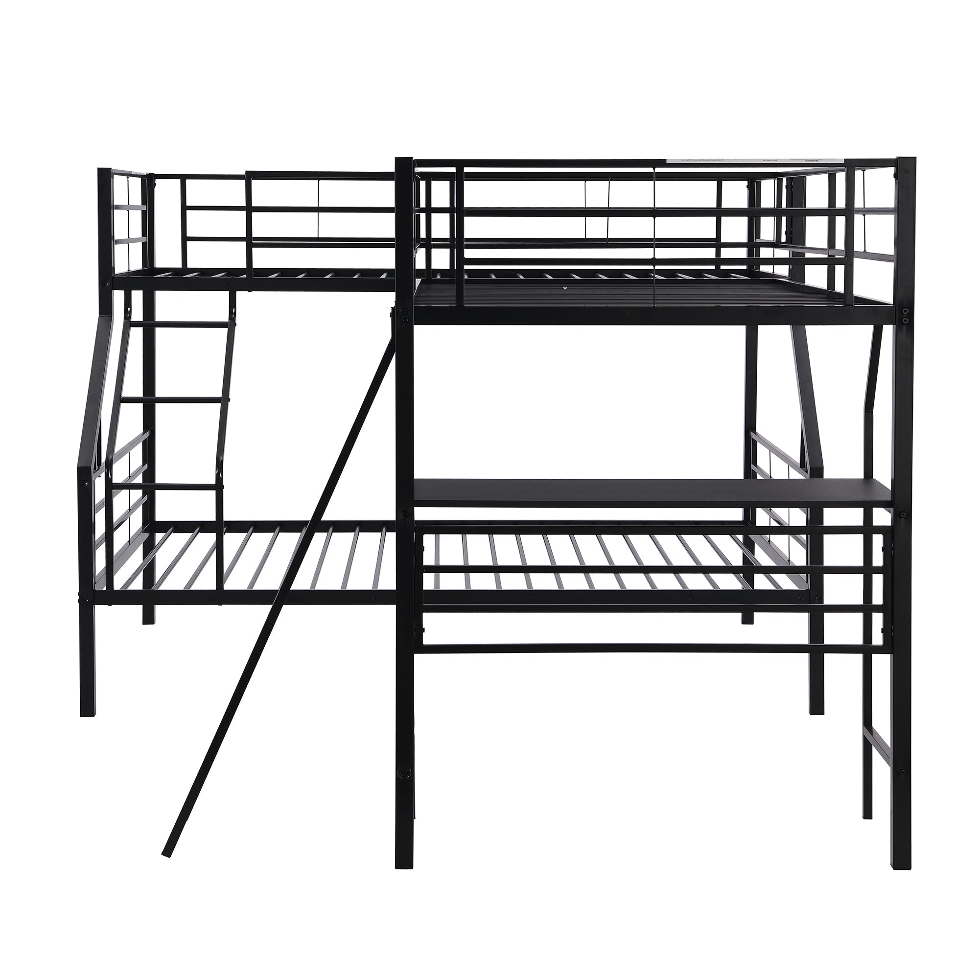 Euroco Twin L-Shaped Metal Bunk Bed with Built-in Study Desk for Kids' Bedroom, Black