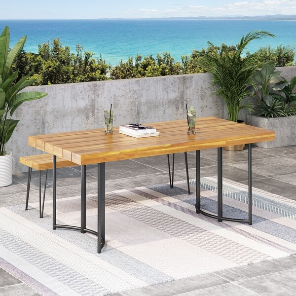 Outdoor Dining Table with a Powdercoated Frame and Sleek Wooden Slats