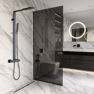 Flynama Modern Wall Bar Shower Kit 1-Spray Rectangle Rain Shower Head with Hand Shower in Matt Black (Valve Included) RB-RWST85001MB