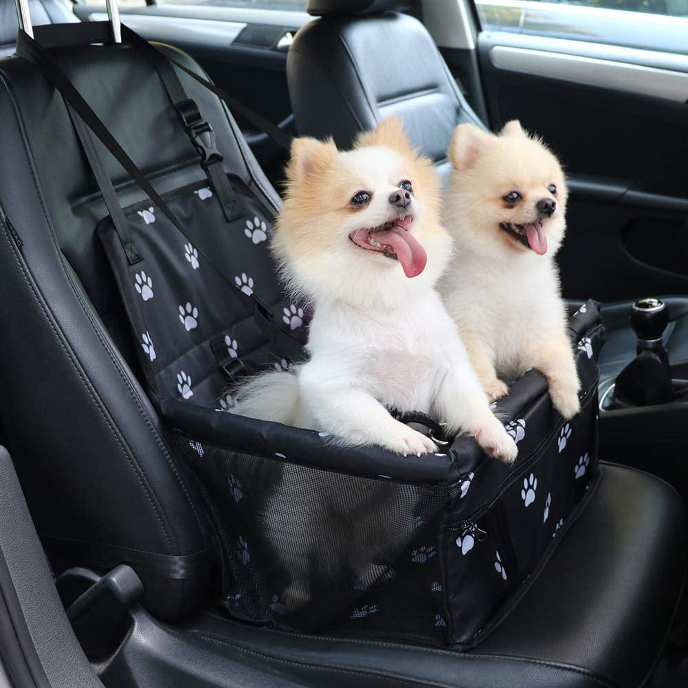 Dog Car Seat， YUWENUS Pet Booster Car Seat with Clip-on Safety Leash， Portable and Breathable Car Carrier Basket for Dogs Travel