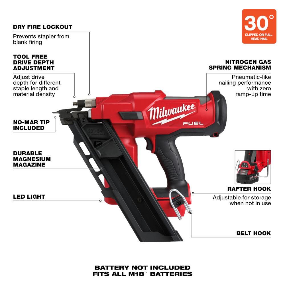 Milwaukee M18 FUEL 30 Degree Framing Nailer 2745-20 from Milwaukee