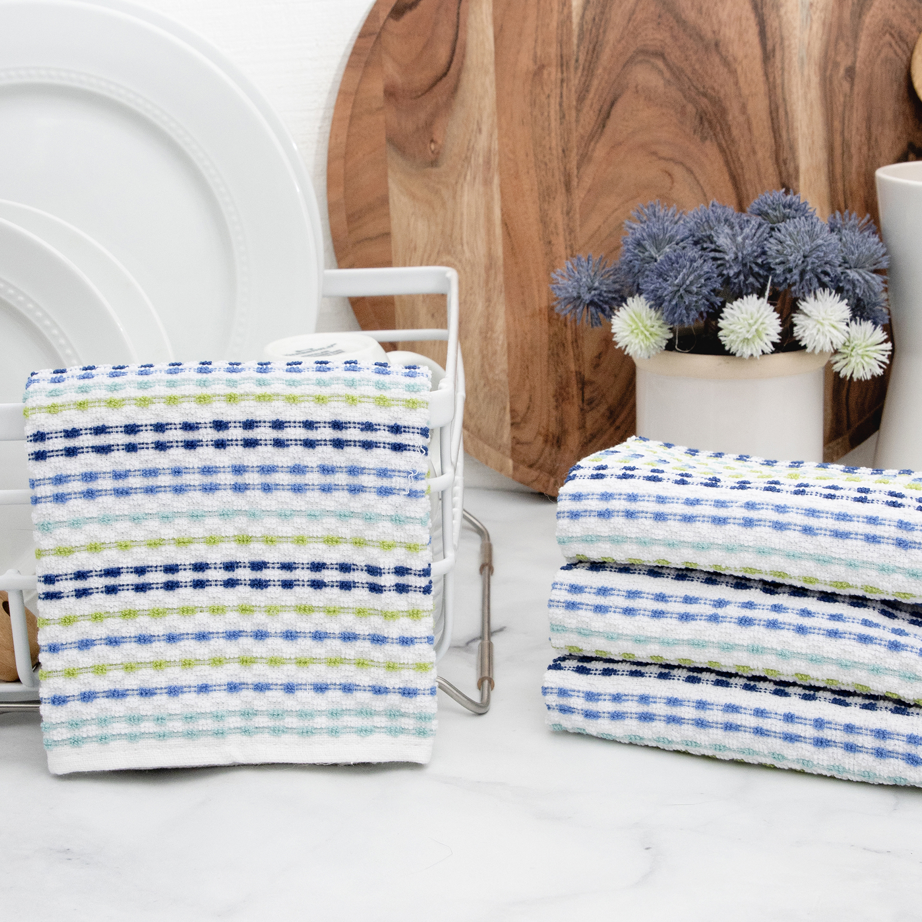 RITZ Pebble Cotton Terry Bar Mop Kitchen Towel Set， 4-Pack， Cool， 16” x 18”