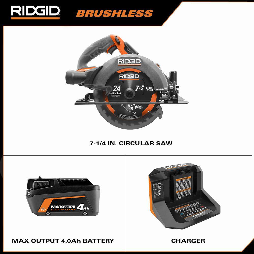 RIDGID 18V Brushless Cordless 7-14 in. Circular Saw Kit with 4.0 Ah MAX Output Battery and Charger R8657KN