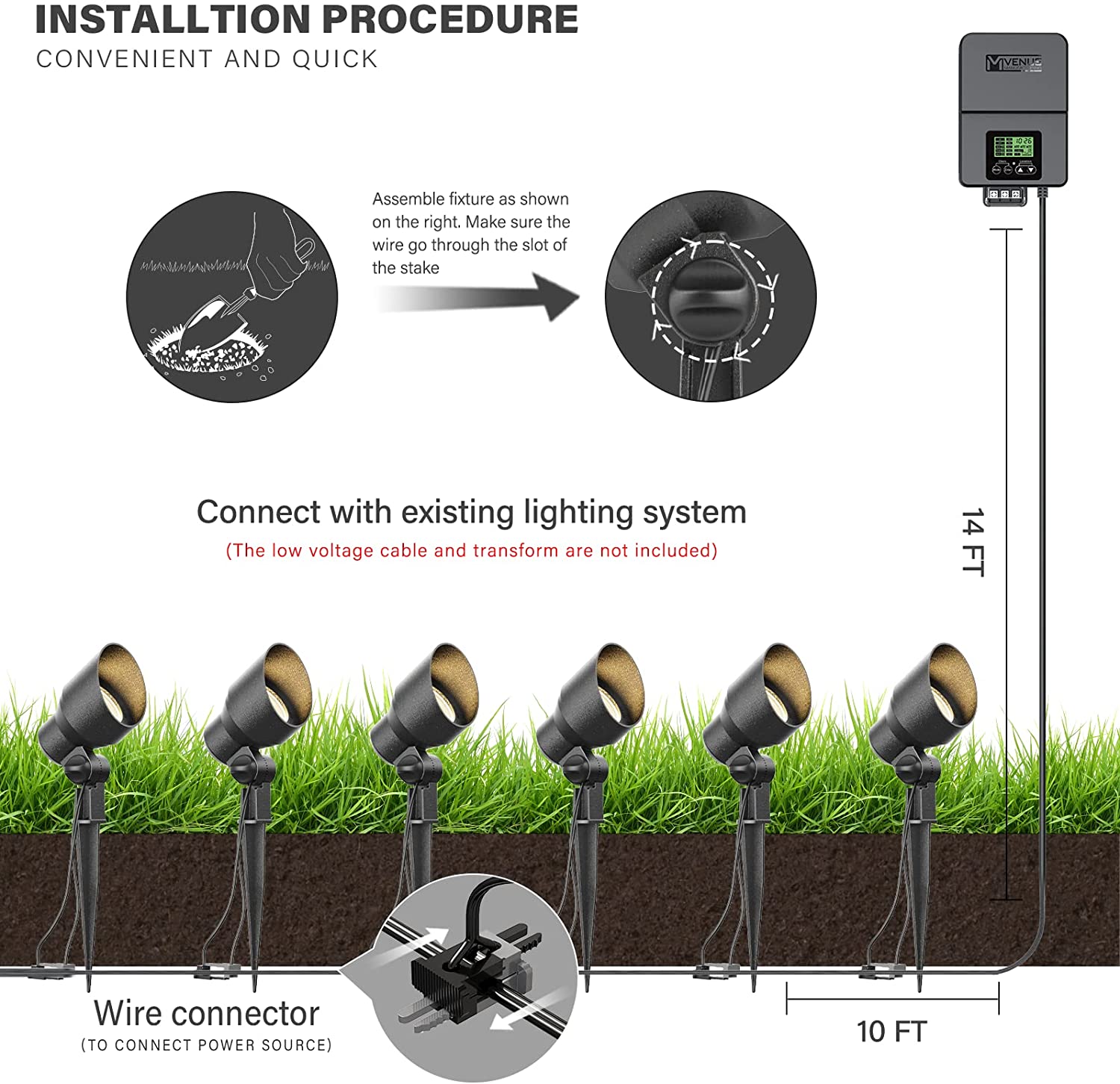 Low Voltage LED Spotlight 6 Pack Outdoor Landscape Lighting 3W 200 Lumen Landscape Floodlight 3000K Garden Lights 12V AC/DC with Metal Spike and Connector