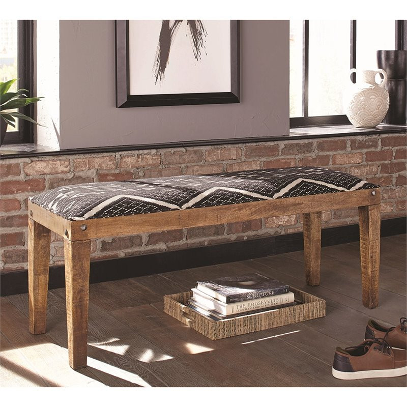 Coaster Contemporary Wood Bench with Upholstered Seat in Natural   Transitional   Upholstered Benches   by Simple Relax  Houzz