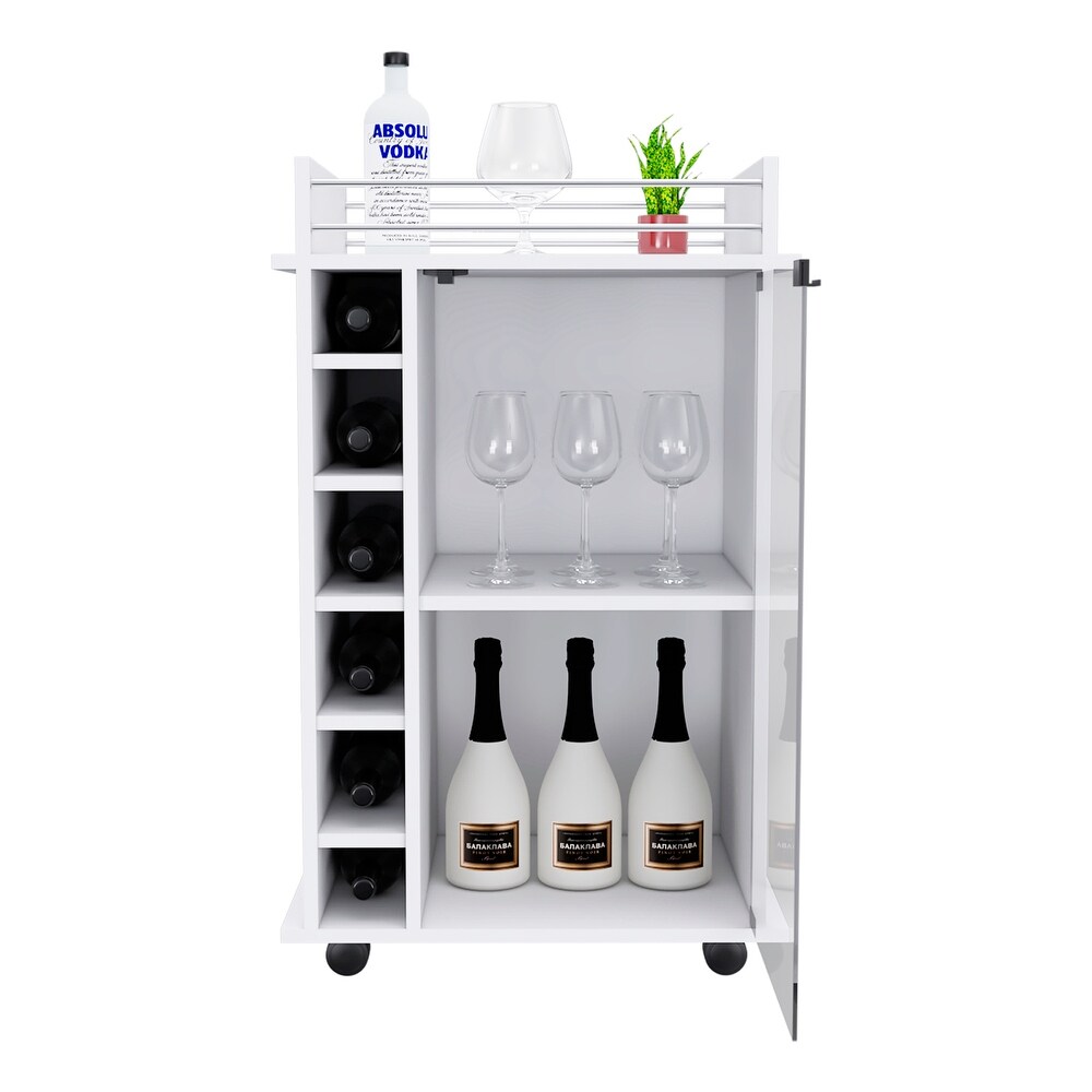 Bar Cart Baltimore With Six Wine Cubbies And Glass Door