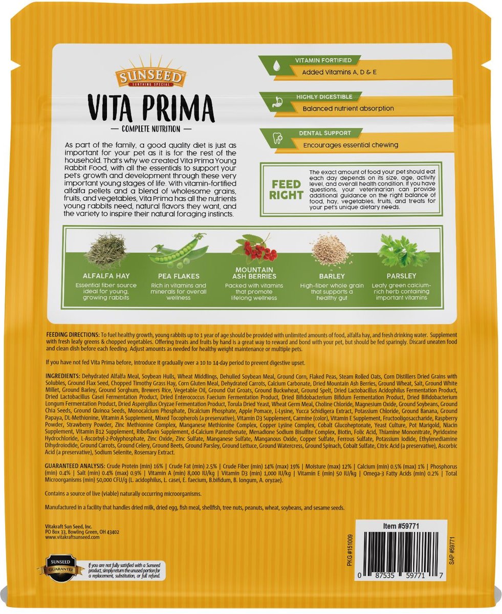 Sunseed Vita Prima Young Rabbit Food， 4-lb bag