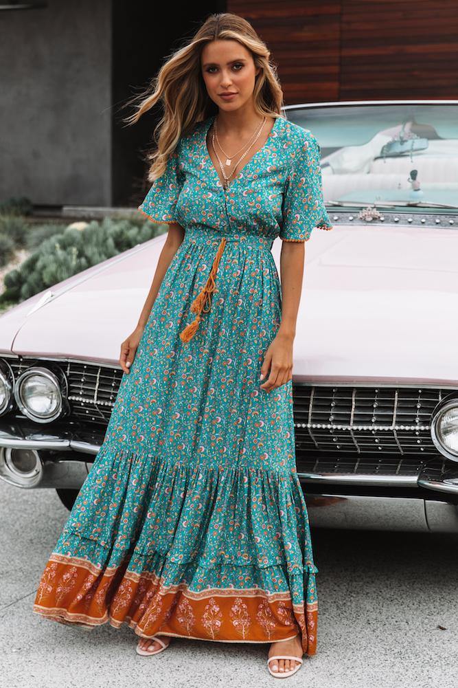 No Letting Go Maxi Dress Turquoise