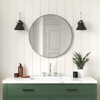 better bevel 36 in. x 36 in. Framed Round Bathroom Vanity Mirror in Black 20027