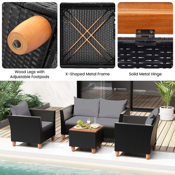 Costway 4 PCS Wicker Patio Furniture Set with Removable Cushions