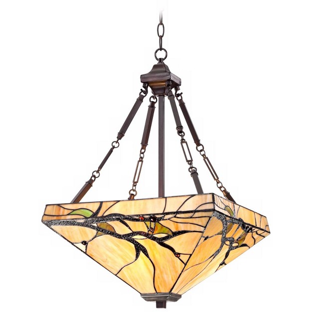 Wide Rustic Budding Branch Stained Art Glass 3 light Fixture For Dining Room House Kitchen Island