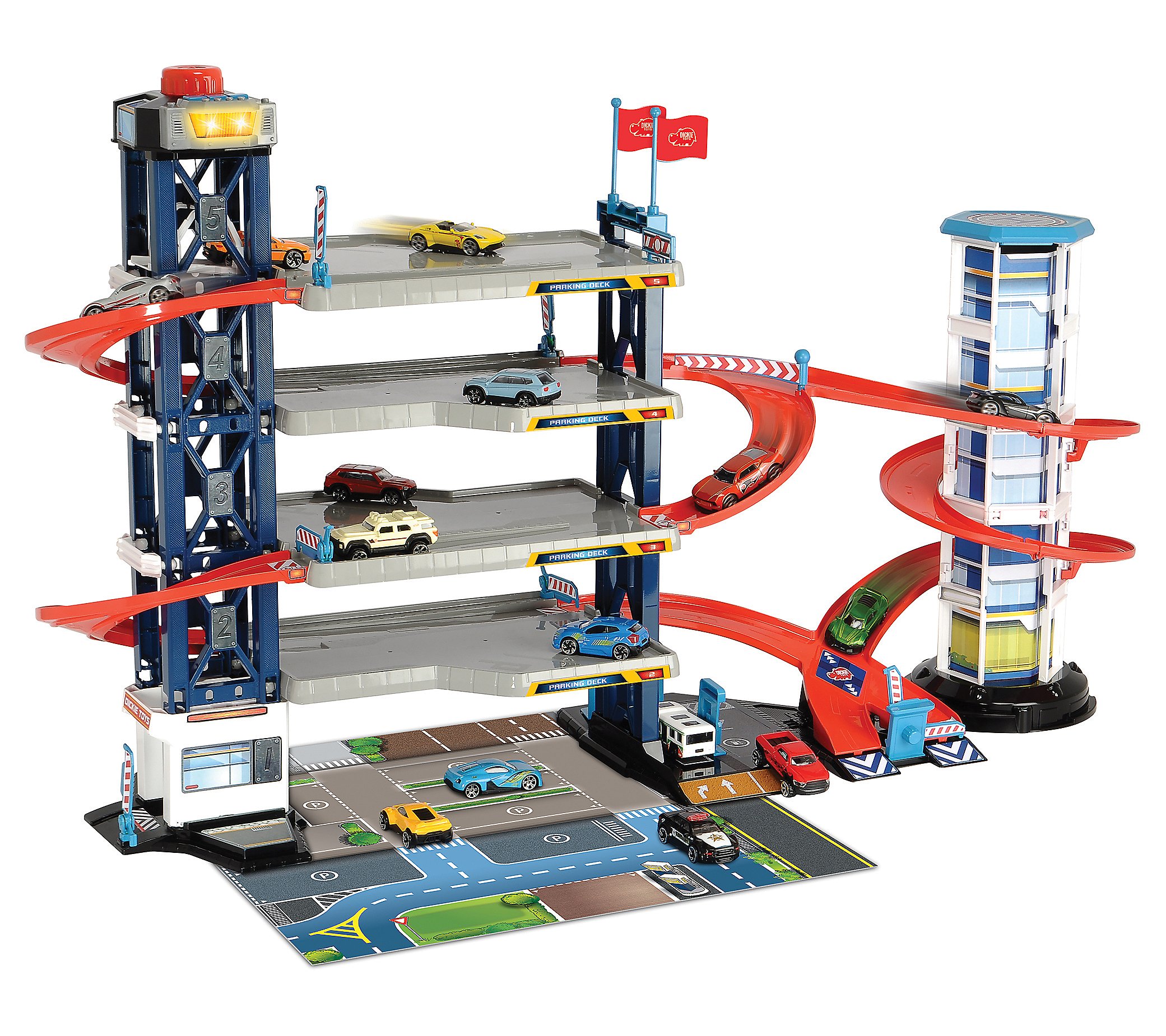 Dickie Toys HK Parking Garage Playset With 4 Die-Cast Cars