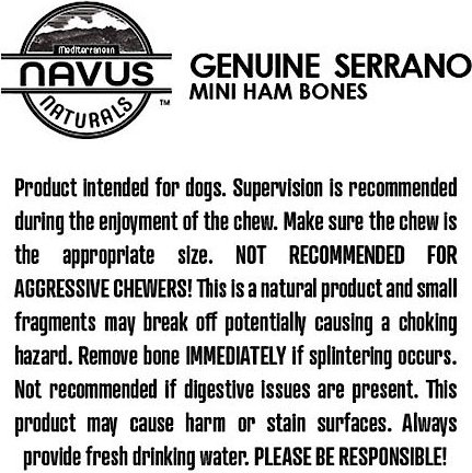 Navus Naturals Genuine Serrano Mini Ham Bone Dog Treats， 3 count