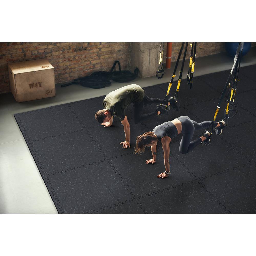 TrafficMaster Black Fleck 25.2 in. W x 25.2 in. L x 0.7 in. Thick Foam Exercise\Gym Flooring Tiles (4 Tiles\Case) (17.6 sq. ft.) 24182COPLHD