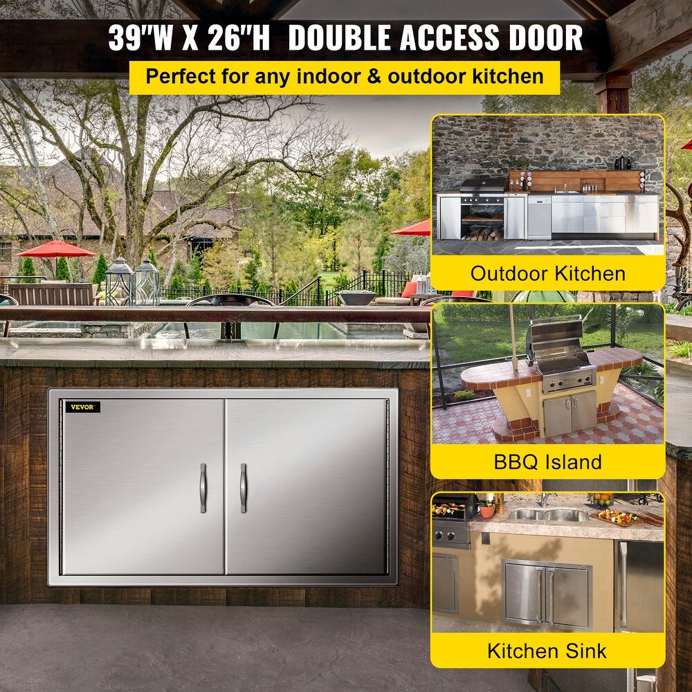 VEVOR 304 Stainless Steel Double Door with Paper Towel Holder for Outdoor Kitchen   Silver