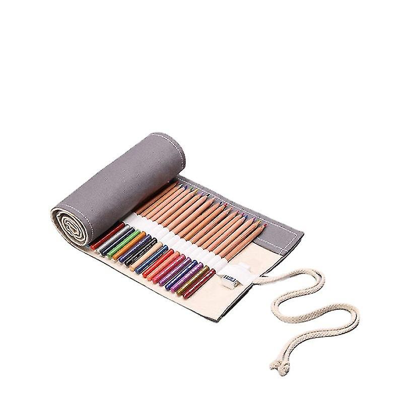 Miman Canvas Pencil Bagpencil Cases Roll Pencil Case 48 Holes Colored Pencil Case Travel Organizer School Supplies Case Holder Storage Pouchgray