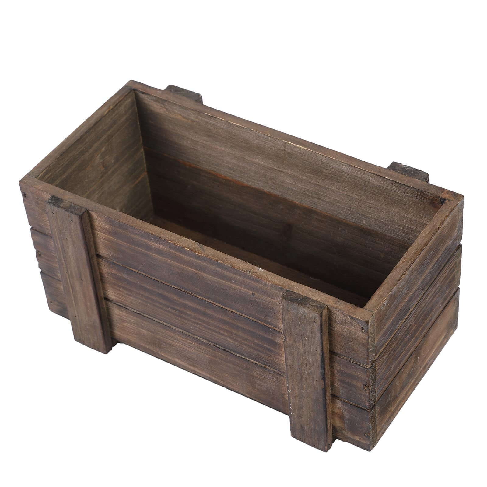 Pack of 2 Smoked Brown Rustic Natural Wood Planter Box Set With Removable Plastic Liners 10