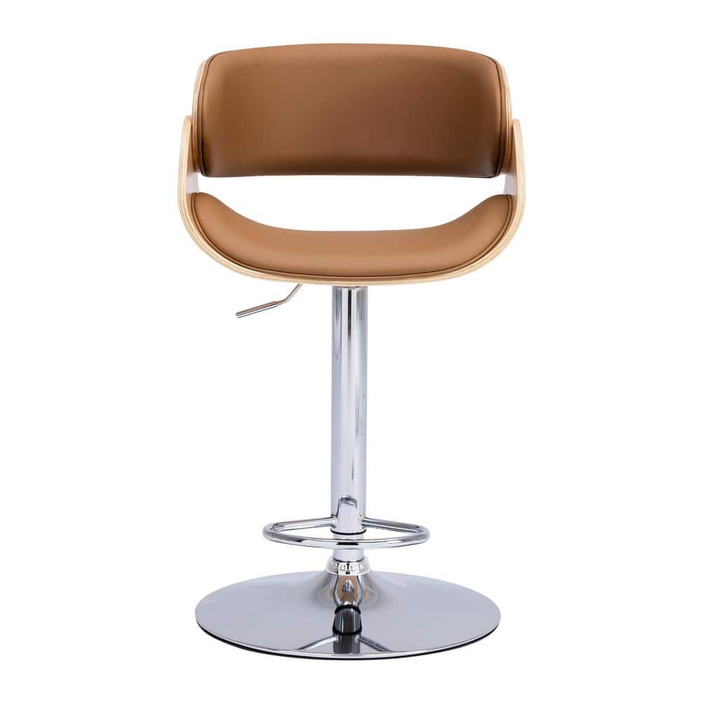 40.6 in. H Khaki Low Back Adjustable/Swivel Bar Stool, PU Leather Ecru Bent Wood Bar Chair LM-W21234929