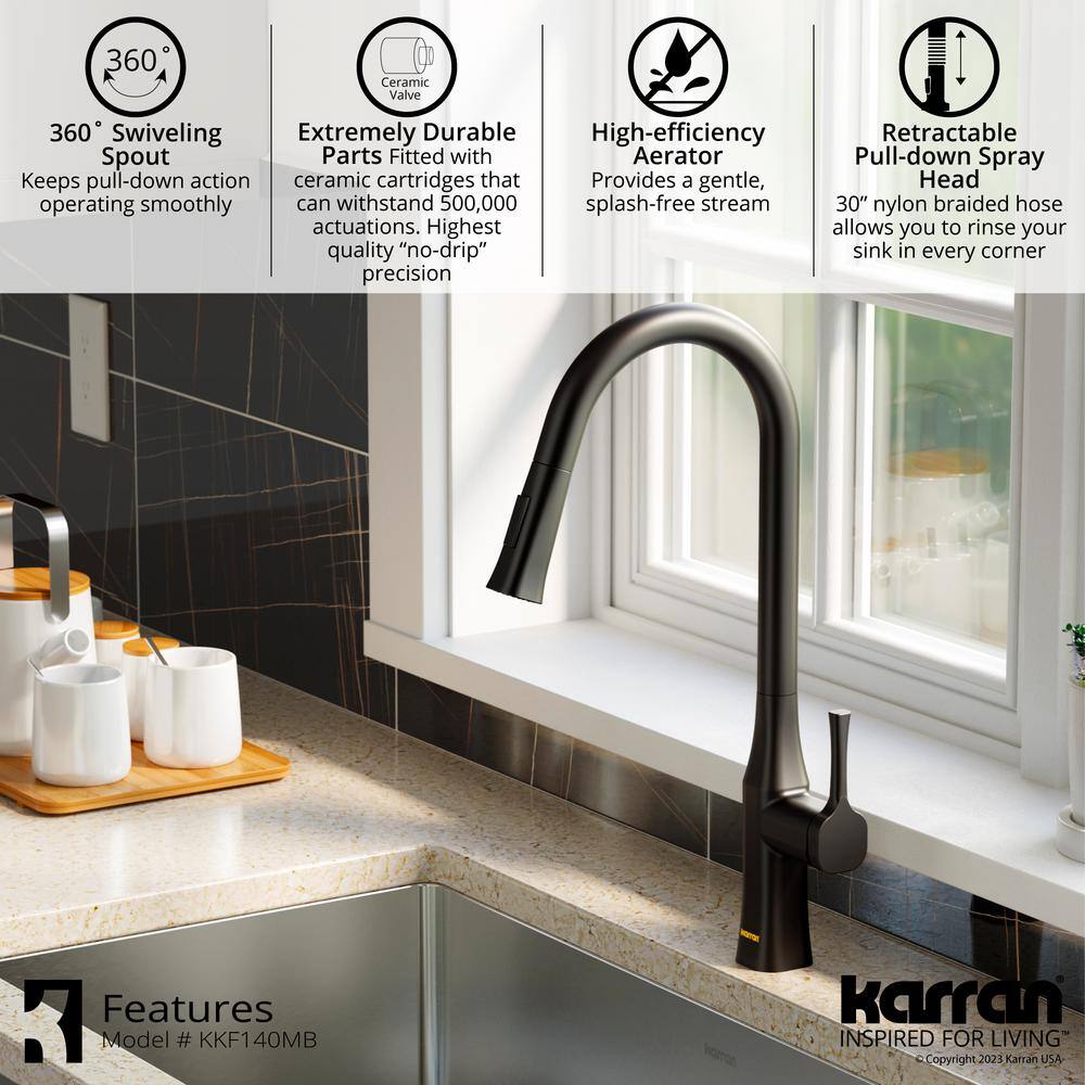 Karran Standerton Single Handle Pull-Down Sprayer Kitchen Faucet in Matte Black KKF140MB