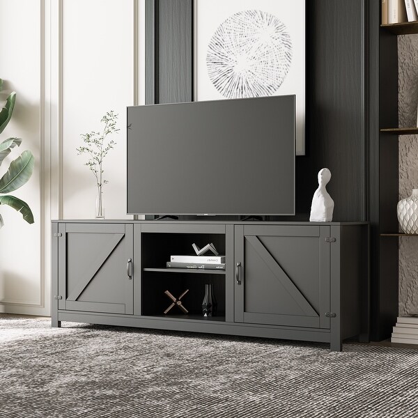 Farmhouse TV Stand， Wood Entertainment Center Media Console with Storage