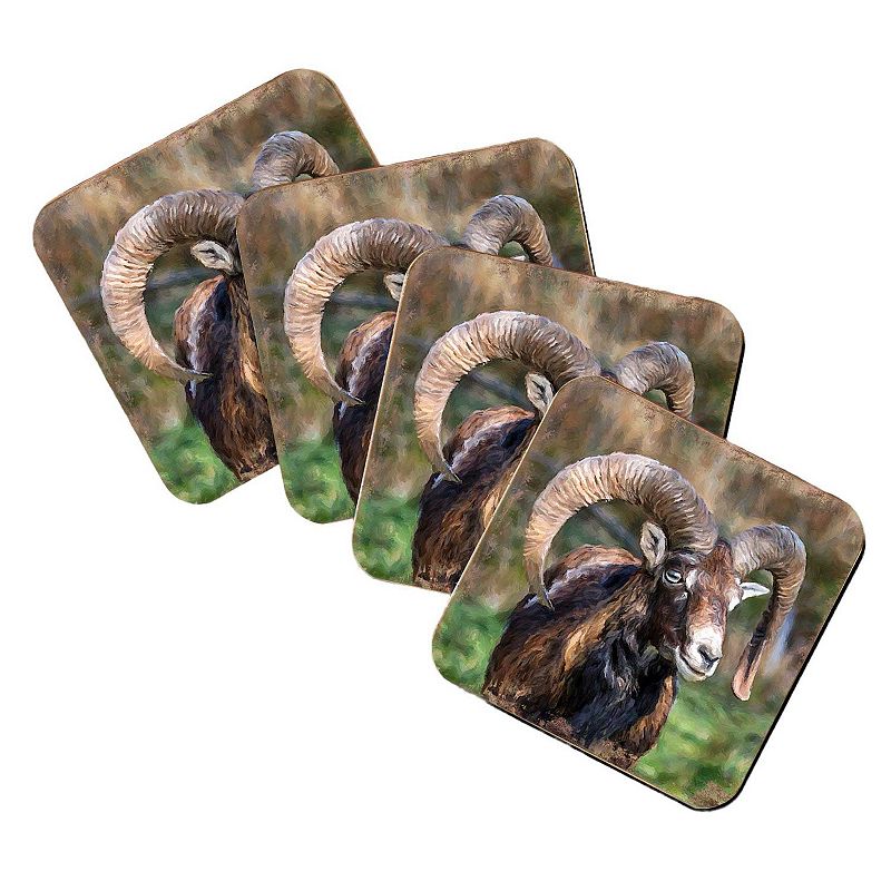 Mountain Goat Wooden Cork Coasters Gift Set of 4 by Nature Wonders