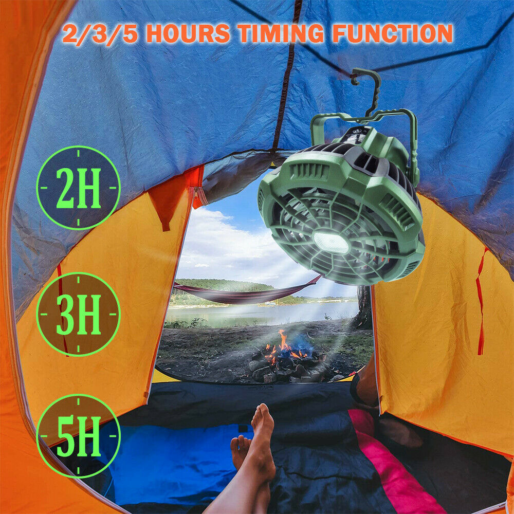 IClover Outdoor Portable Tent Fan LED Light Rechargeable Hanging Camping Lantern + Remote