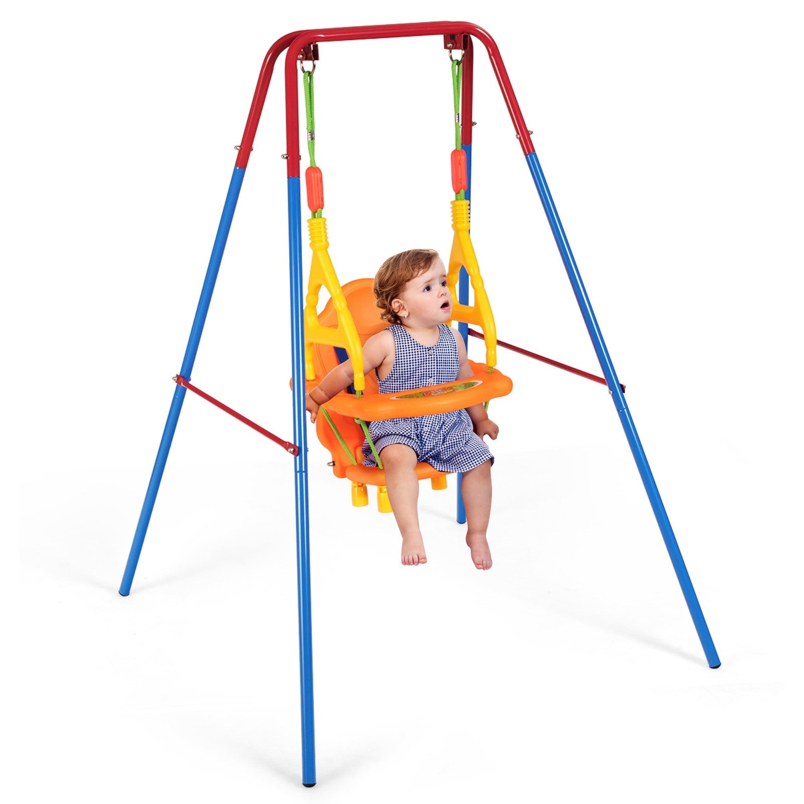 Costzon Toddler Swing Set, Outdoor Metal Swing Set with Safety Harness and Handrails (Swing with Handrails)