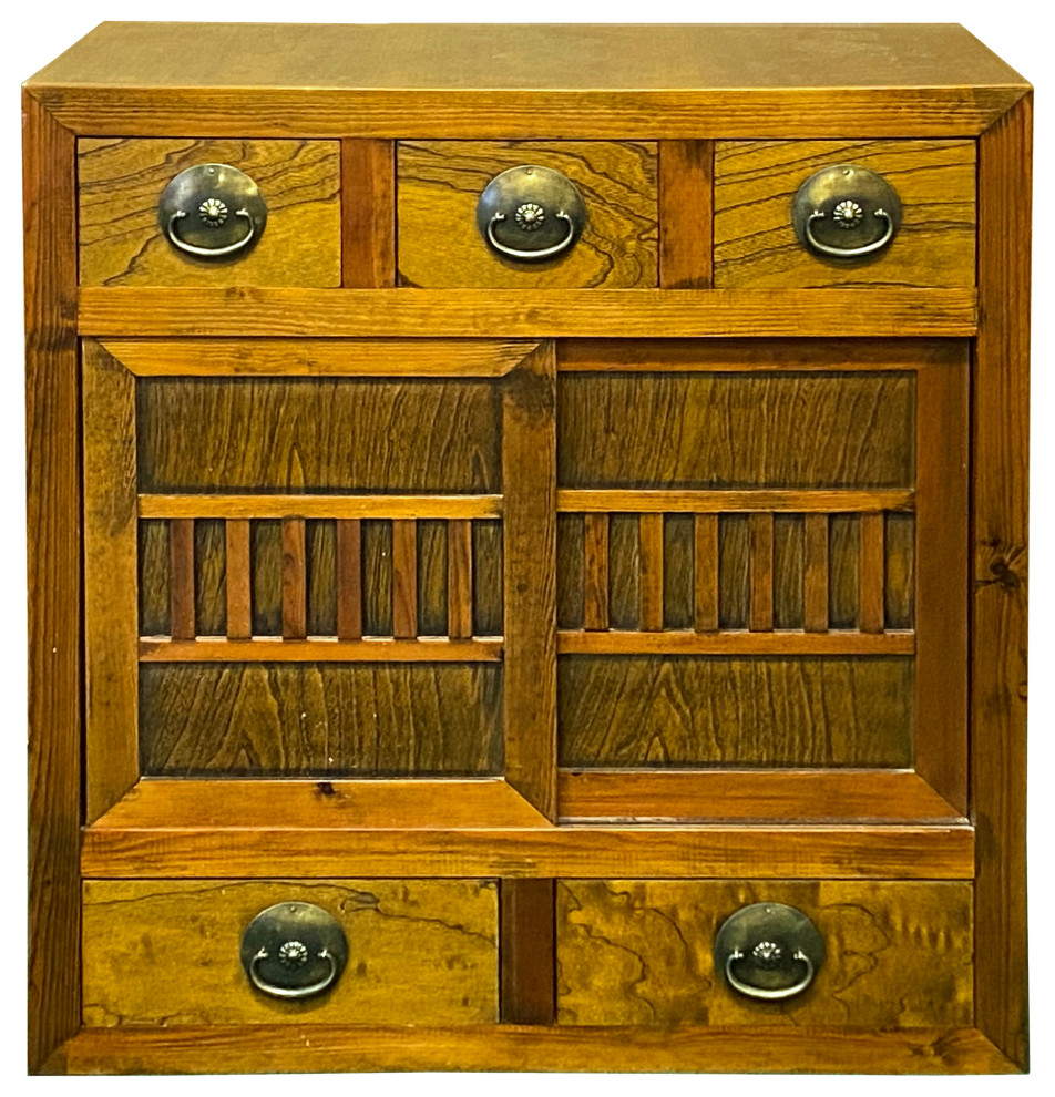 Natural Wood Zen Japanese 2 Sides Access Tansu Chest Cabinet Hcs7672   Asian   Accent Chests And Cabinets   by Golden Lotus Antiques  Houzz