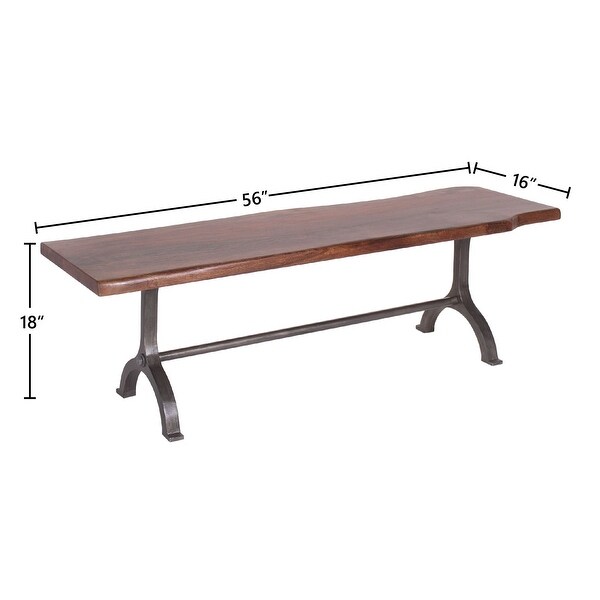 Dala Industrial Iron and Acacia Natural Edge Dining Bench， 56-inch