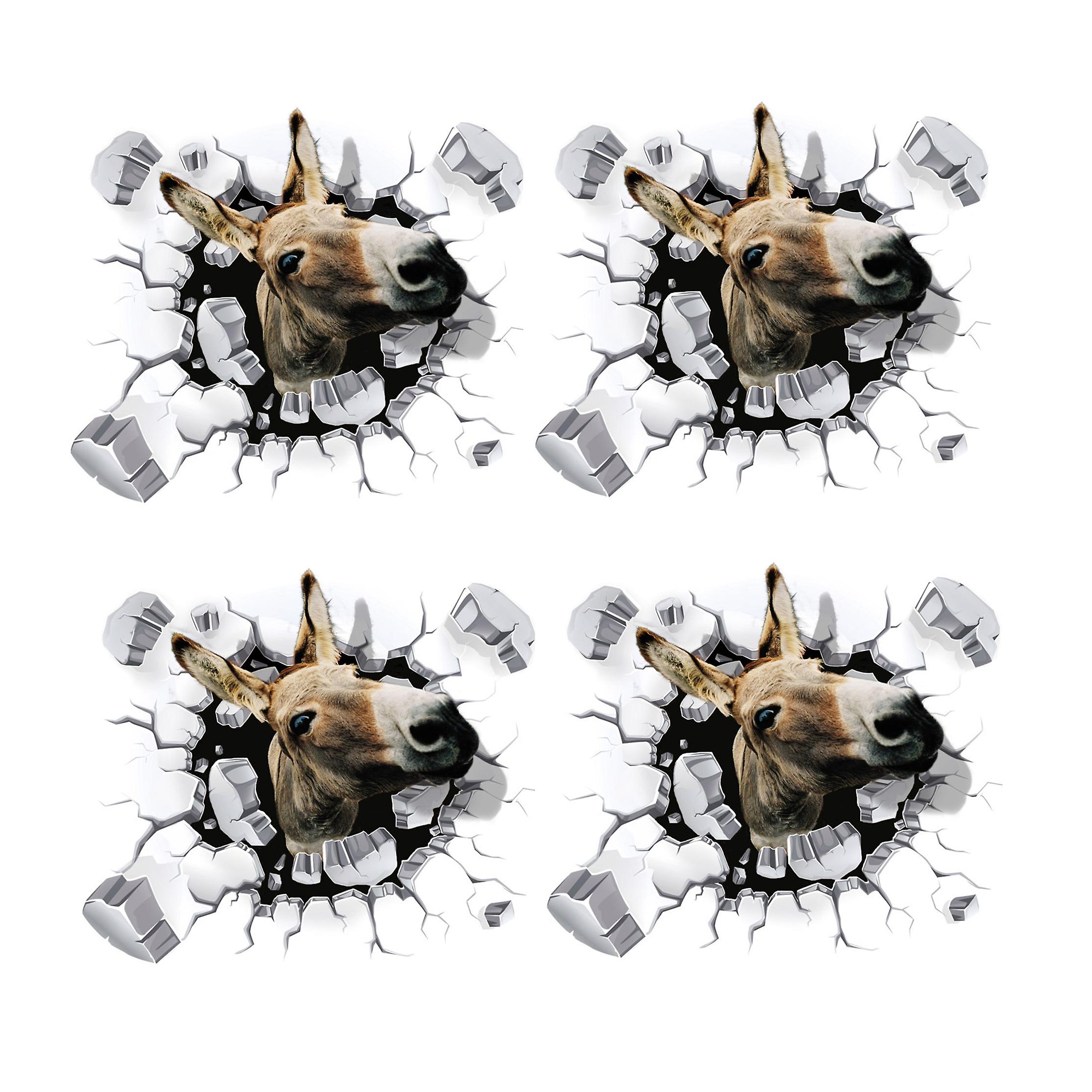 4pcs 3d Funny Donkey Stickers Auto Car Body Pvc Decorative Sticker Waterproof Decal Scratch Protectors Decoration