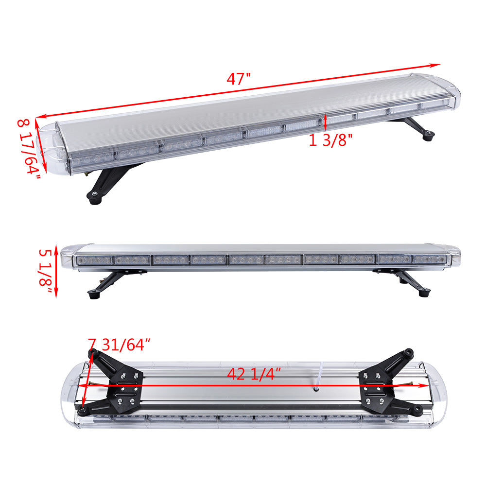 Completed Set 47 Inch 88-LED Amber White Warning Emergency Car Tow Truck Plow Response Strobe Light Bar