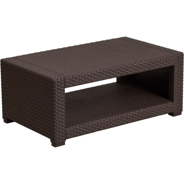 Seneca Chocolate Brown Faux Rattan Coffee Table