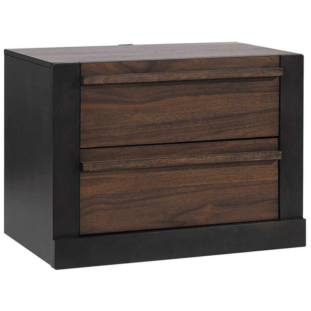 Gracia Walnut and Black Rectangular 2 Drawer Nightstand