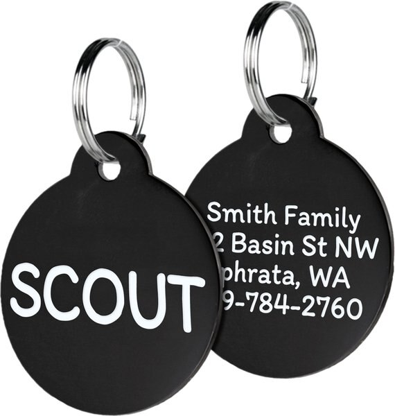 GoTags Black Steel Round Personalized Dog and Cat ID Tag