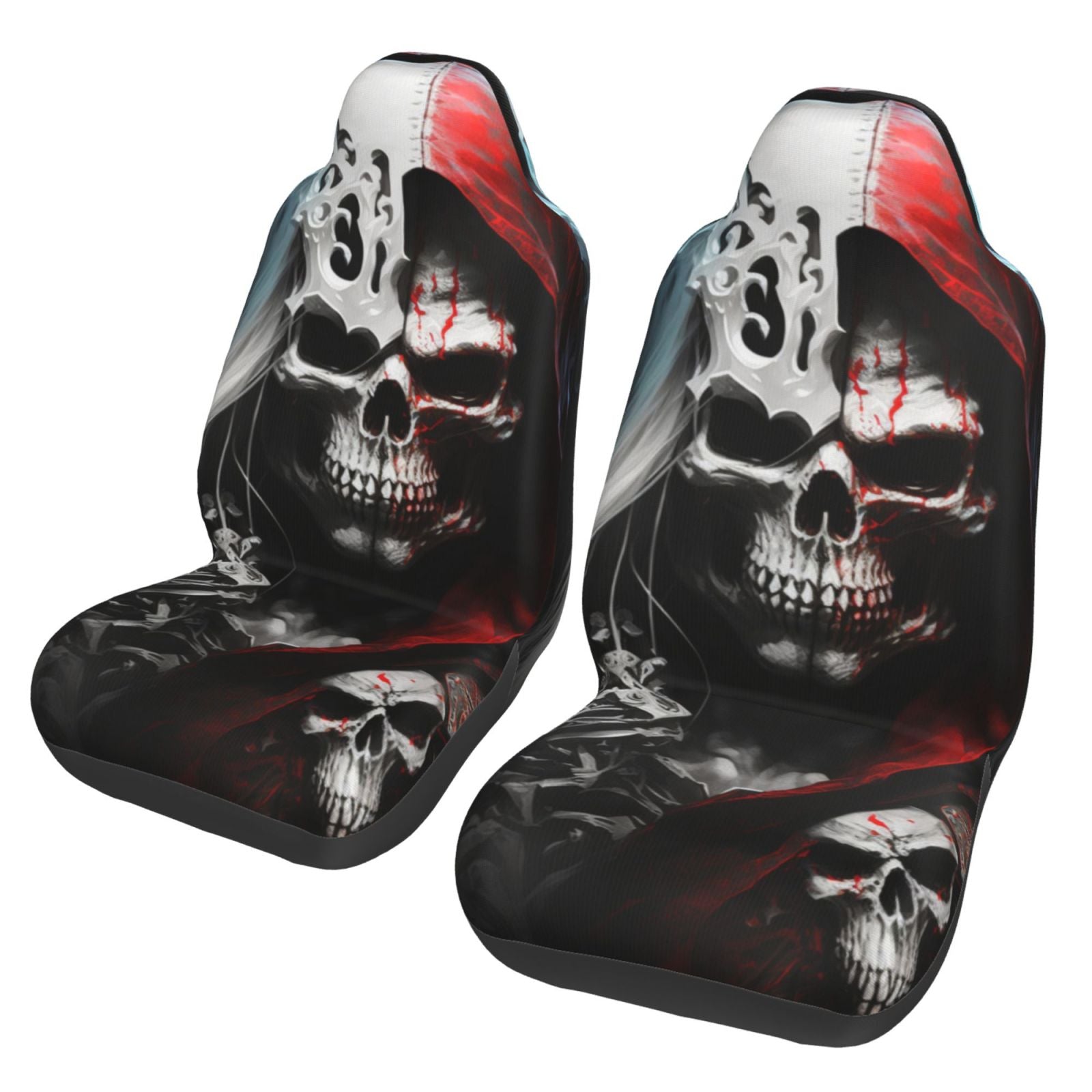 TEQUAN Front Seat Covers， Fantasy Death Skull Skeleton Pattern 2 Piece Car Seat Cover Fit Most Car SUV Truck Van