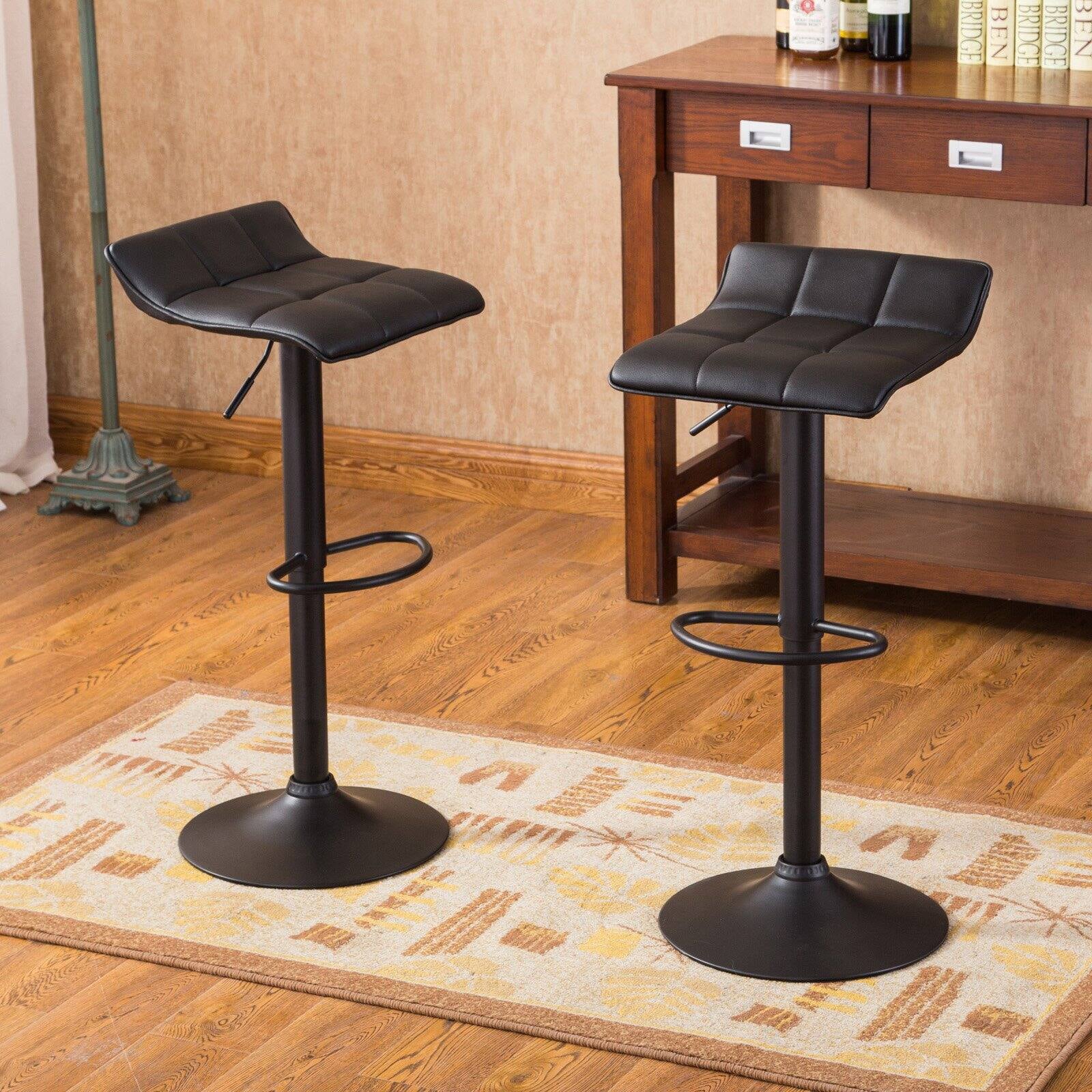 Roundhill Furniture Belham Bar Stool with Swivel and Adjustable Height， Black， Set of 2