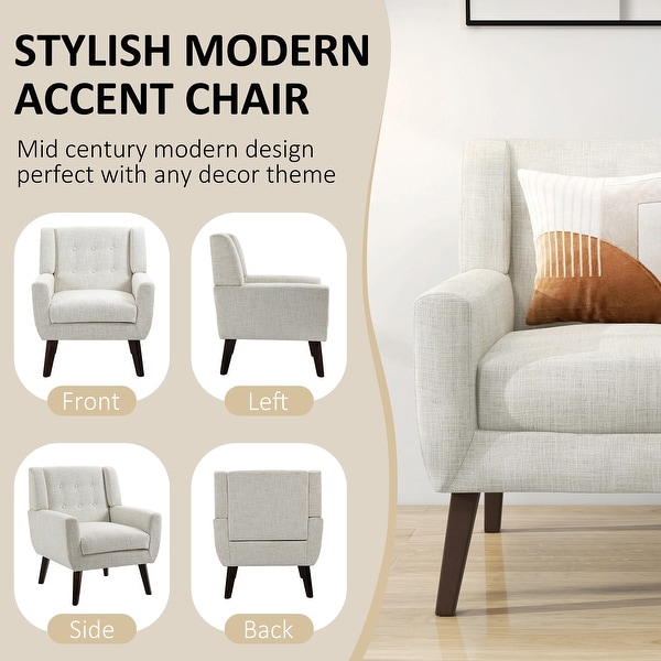 Set of 2 Modern Accent Chair Cotton Linen Upholstered Armchair for Living Room