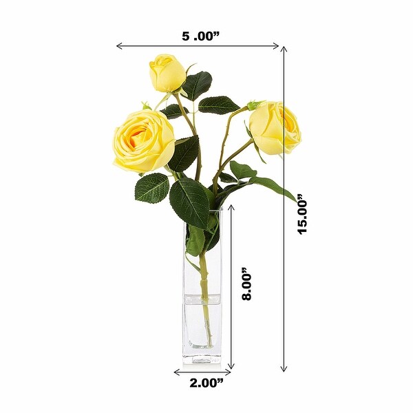 Enova Home Artificial Silk Rose Flower in Clear Glass Vase Faux Rose Flower with Vase For Home Office Decoration