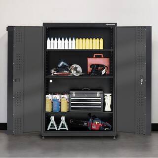 Husky Welded Steel Floor Cabinet in Black and Gray (46 in W x 72 in. H x 24 in. D) KF3F462472-H9