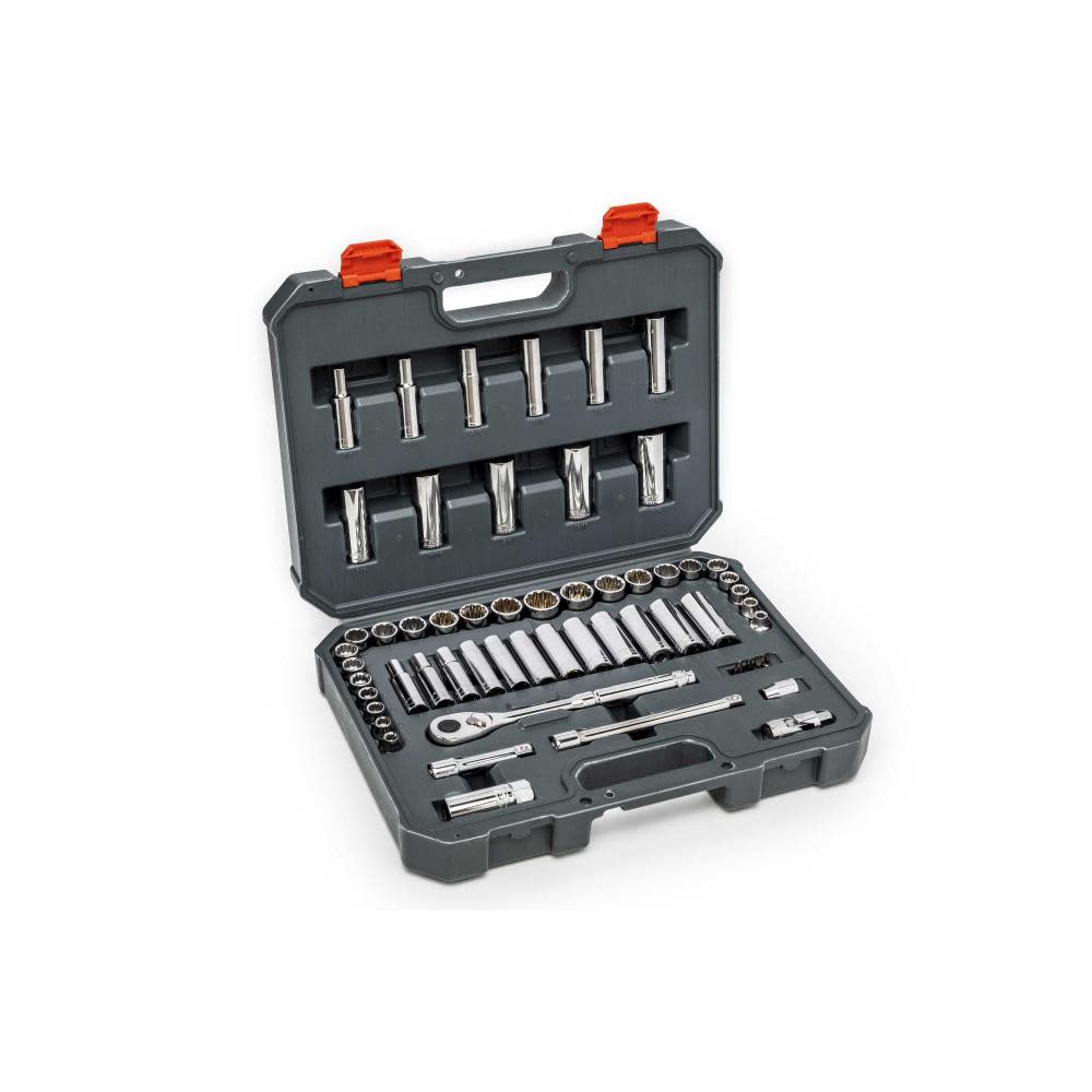 57 Pc 3/8 Drive 6 and 12 Point Standard and Deep SAE/Metric Mechanics Tool Set