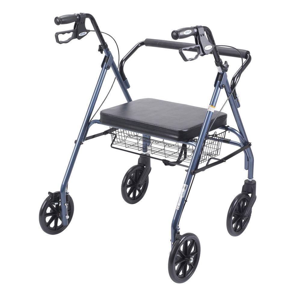 Drive Medical Heavy Duty Bariatric Rollator Rolling Walker with Large Padded Seat Blue 10215BL-1