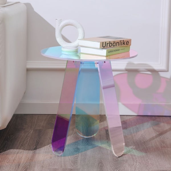 Royalcraft Acrylic End Table Round Side Table， Iridescent/Black