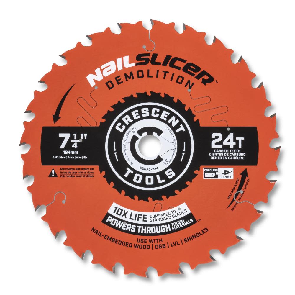 CRESCENT APEX Circular Saw Blade 7 1/4 x 24 Tooth NailSlicer Demolition