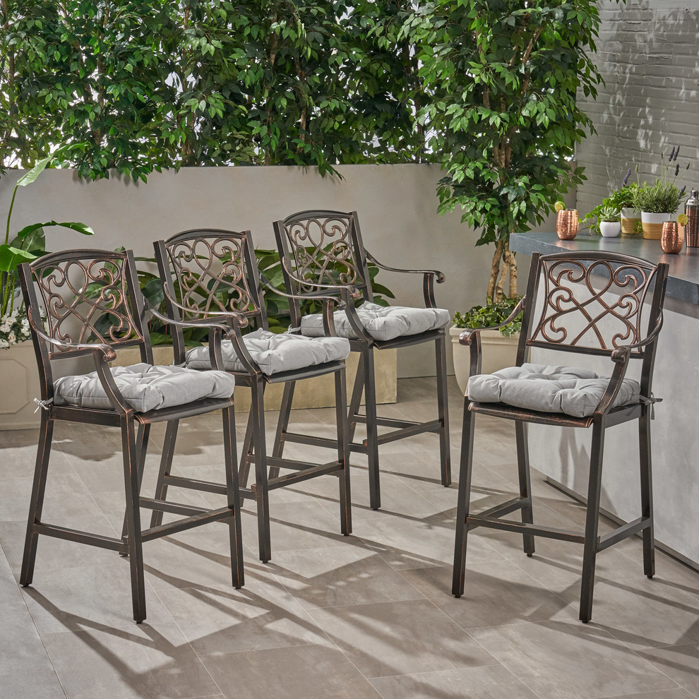 Sibyl Outdoor Barstool With Cushion  Set of 4   Mediterranean   Outdoor Bar Stools And Counter Stools   by GDFStudio  Houzz