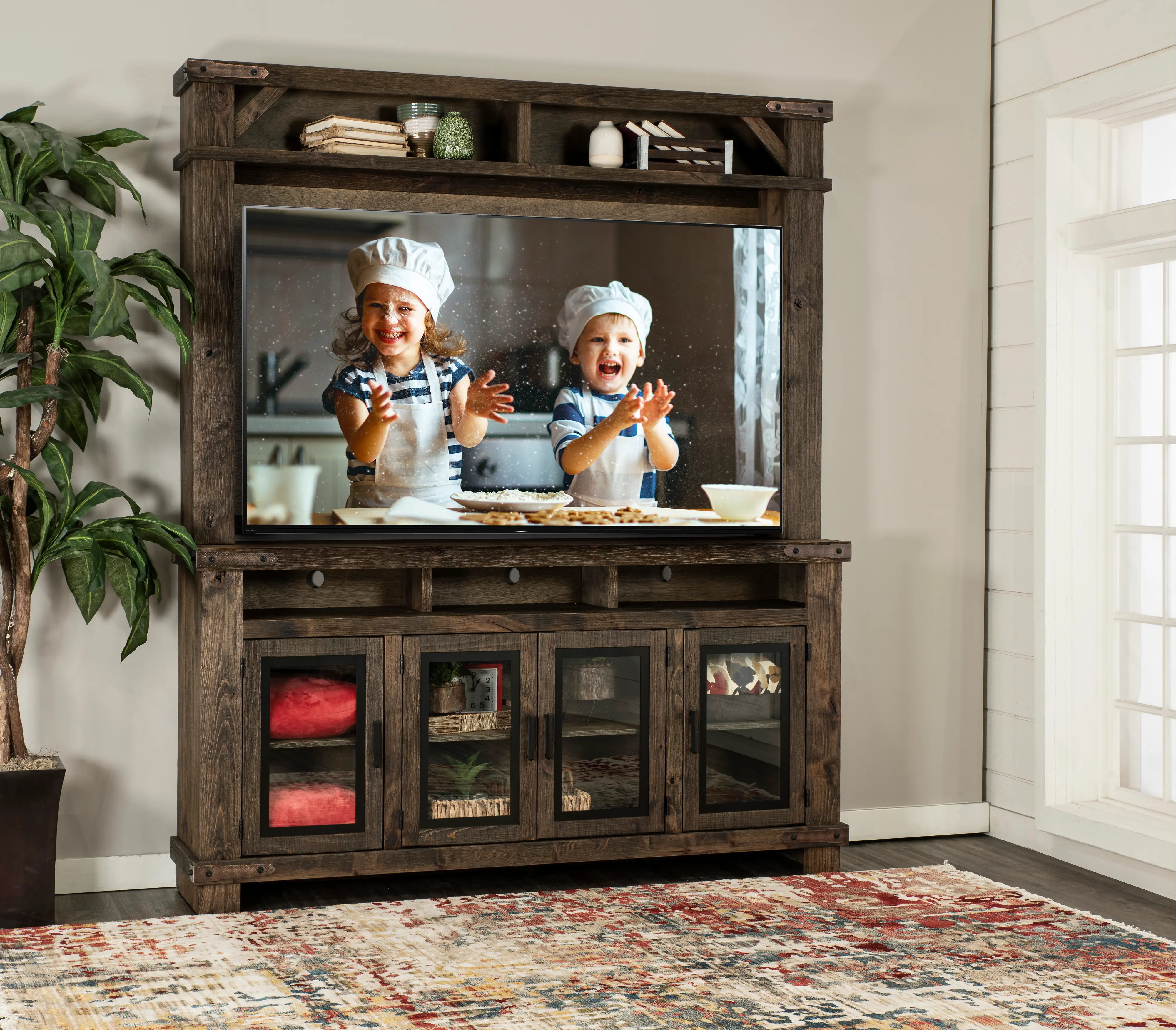 Sawyer Medium Brown Farmhouse 78 Inch Entertainment Center