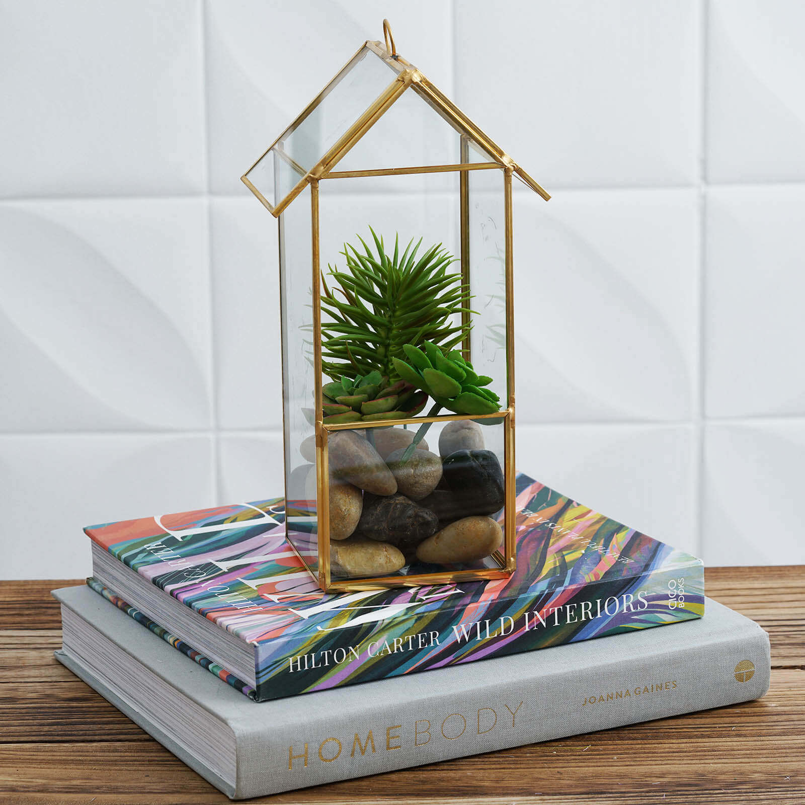 House Lantern Hanging Gold Metal Geometric Glass Terrarium, Multipurpose Air Plants Holder 11